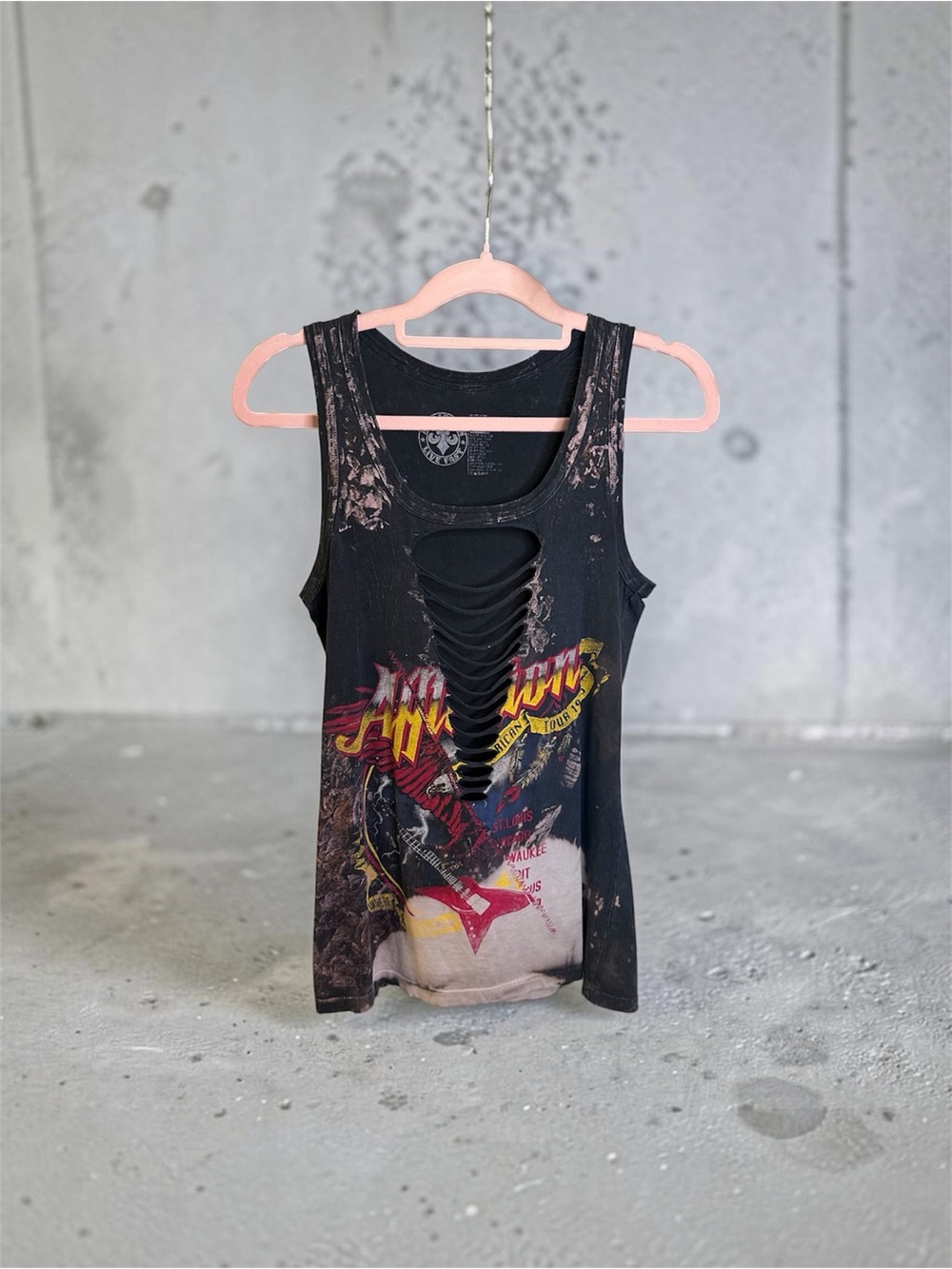 Affliction Distressed Black Graphic Cutout Tank Top Y2K